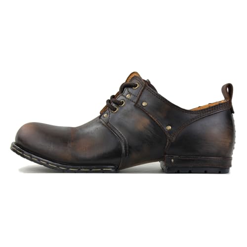 Image of OSSTONE Moto Boots for Men Fashion lace-up Leather Chukka Boots Casual Shoes OS-6015-1-RED-BROWN-R