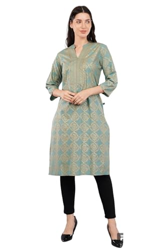 Image of SHRUTHI Women's Viscose Geometric Printed Tie-Up Neck Straight Kurta