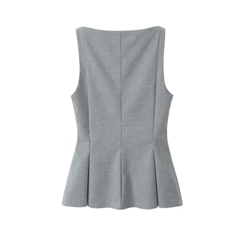 Women's Sleeveless Double Breasted Waist Cinched Pleated Vest Solid Color Casual Office Vest2