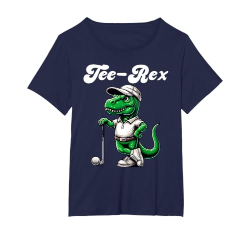 Tee Rex Golf T Rex Dinosaur Boys Men's Women's Kids Golfing T-Shirt, Women's Plus, Navy Blue, 1X