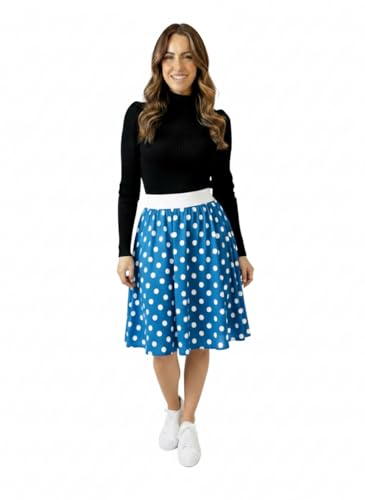 Polka Dot Skirt Y2K Fashion Women Girls High Waist School Casual Party Wear 22" Length Rock n Roll Skirts (Sky Blue White, S-M)