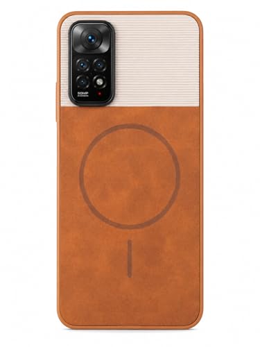 Image of Bintage Mac Safe Design Hard Slim Back Case | Soft Border Camera Protect | Dual PU Leather Finish Back Cover Compatible for Mi Redmi Note 11s - White & Brown