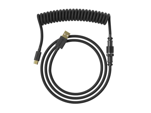 Image of Ranked Coiled Keyboard Cable | Handcrafted Double-Sleeved Braided Cable | USB Type C to A | 5-Pin Aviator Connector for Custom Mechanical Gaming Keyboard | Support Fast Charge 20W (Black)