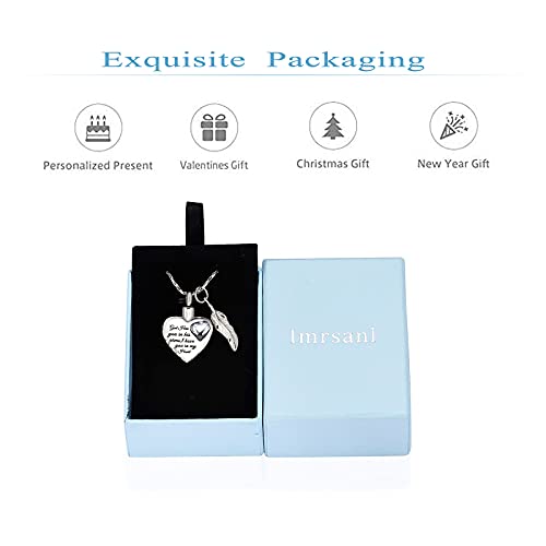 Imrsanl Heart Urn Necklace for Ashes with Angel Wings Feather Charm Cremation Jewelry Ashes Keepsake Urn Pendant Memorial Locket 7