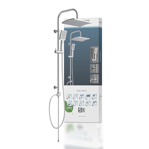 SCHÜTTE Mallorca Set de ducha | Columna de ducha con ducha de lluvia grande | Alcachofa de mano con 3 tipos de chorro | Sistema de ducha con barra de ducha regulable en altura | Ch