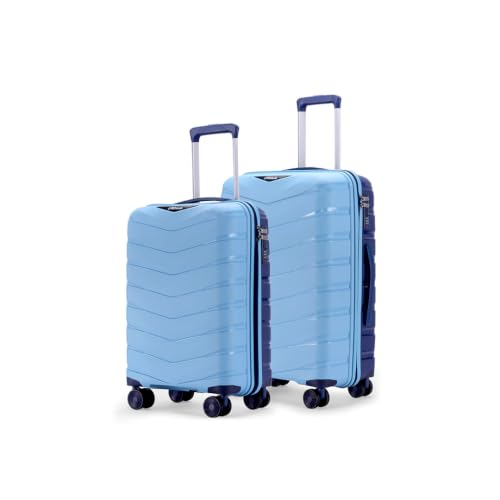 Image of Axis Set of 2 Trolley Bags Cabin + Medium Polypropylene Hard Suitcase, 8 Spinner Wheels, 3-Pocket Convipack, Dual-Tone Shell, Recessed Number Lock Sapphire Blue /Peacock Blue