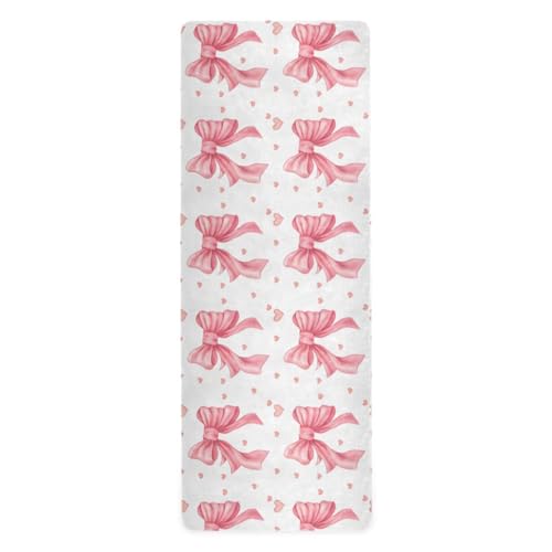 Waassud Esterilla de yoga con lazos y corazones de melocotón, para ejercicio, gimnasio, pilates, antideslizante, para mujeres y hombres, con bolsa de transporte, 71 x 26 pulgadas