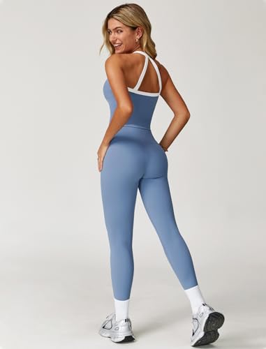 Women 2 Piece Workout Sets Padded Criss Cross Back Crop Tank High Waist Tummy Control Active Leggings Sets Yoga Outfit3