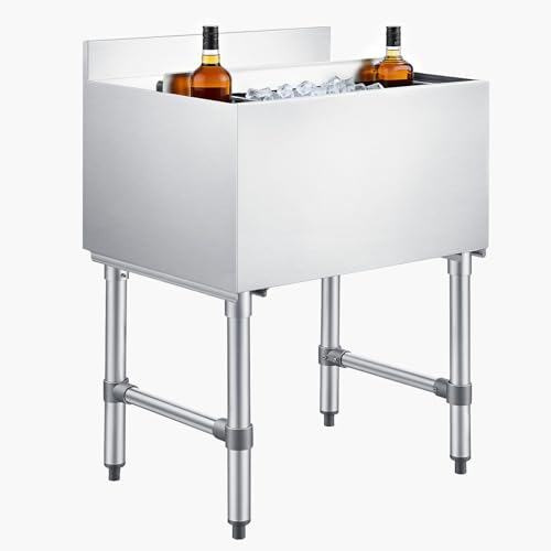 Image of VEVOR Commercial Ice Bin,19 Inch Stainless Steel Ice Chest with Sliding Lid and Bottle Holders, Cooler Cart Cocktail Unit for Bar Restaurant Pub, NSF Certified