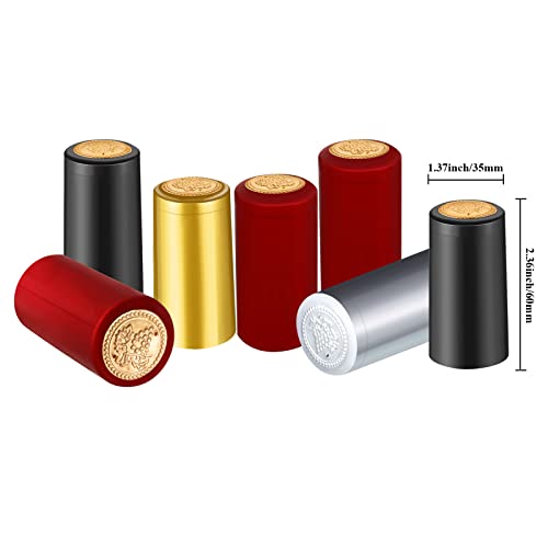 Image of Blulu 400 Pcs Wine Sealer for Bottles PVC Heat Shrink Capsules Bottle Caps for Wine Making Cellars and Home Use (Black,Red,Gold,Silver)