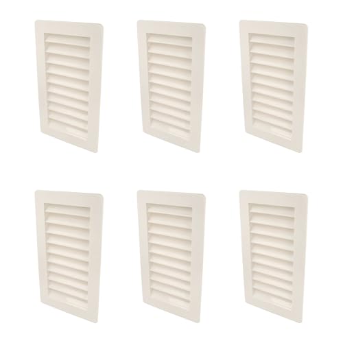 Amig - Pack de 6 Rejillas Rectangulares de Plástico con Mosquitera - Rejillas de ventilación para salida de aire - Ideal para techo de cocina y baño - Medidas: 200 x 140 mm - Color: Blanco
