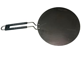 Veena@Flat Iron Tawa Wider Base Cast (Stainless Steel Handle) Heavy Roti Tava, Induction Base Tawa 10 Inch for Roti Paratha Chapati Phulka Omelette Color-Black ||A11