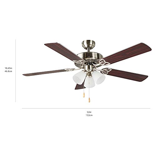 Amazon Basics 52-Inch Ceiling Fan - Includes Dimmable Led Light Kit - Five Reversible Blades, Brushed Nickel Finish #TOP5