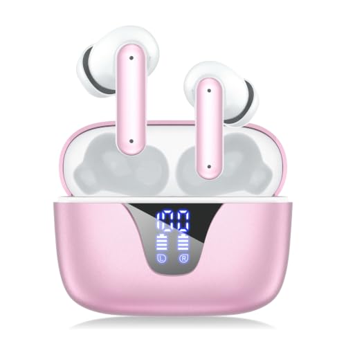 Image of Wireless Earbuds Bluetooth Headphones, 50H Playtime Ear Buds with Mic, LED Digital Display Charging Case, IPX7 Waterproof, Deep Bass Stereo, in-Ear Earphone for iPhone Andriod Phone - Blush