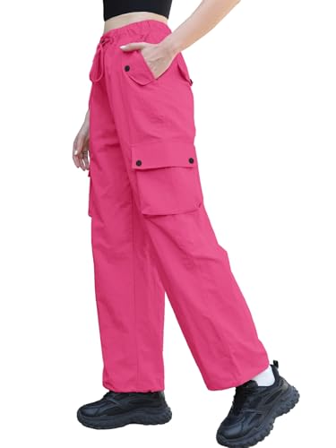Image of Cromoncent Cargo Pants Girls & Women Parachute Pants Y2K Baggy Rave Clothes Waterproof with Pockets, 6 Years - 3XL