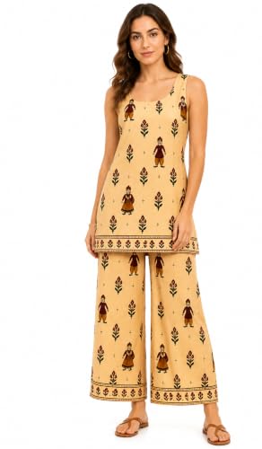 Image of JAIPUR HAND BLOCK Women's Pure Cotton Kurta Palazzo Set salwar suit| Printed Sleeveless Straight Kurta & Matching Palazzo | office Wear | festive (st156-broad)