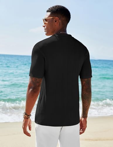 COOFANDY Men's Short Sleeve Knit Shirts Casual Button Down Polo Shirt Fashion Summer Beach Tops4