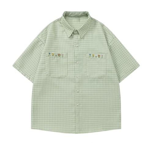Hauts Décontractés Homme Style Japonais à Carreaux Manches Courtes