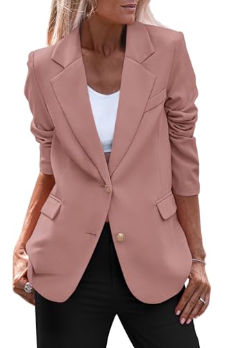 PRETTYGARDEN Women's Spring Fall Business Casual Blazers Long Sleeve Notch Lapel Trendy Work Office Blazer Jackets Outerwear (Dark Pink,Large)