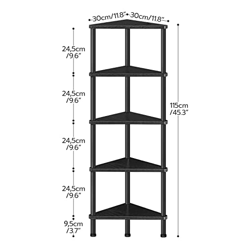 HOOBRO Corner Shelf Stand, Industrial 5-Tier Wall Corner Bookshelf with Metal Frame, Plant Display Shelf, Bookcase for Small Spaces, Bedroom, Living Room, Black BK33CJ01 by HOOBRO - Used condition - Image 3