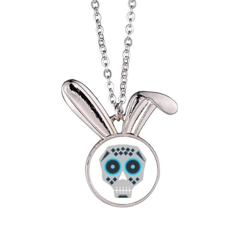 Collier avec pendentif lapin yeux bleus motif culture mexicaine