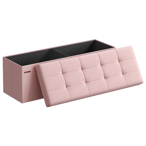 SONGMICS Pouf avec Espace de Rangement, Banc Pliant, 38 x 110 x 38 cm, Repose-Pieds, Boîte de Rangement, Charge jusqu'à 300 kg, pour Salon, Chambre à...