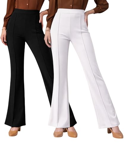 Image of Women Solid Flared Trousers Pack of 2 | High Waist Stretchable Office Pants for Women | Formal Bell Bottom Palazzo Trouser Combo