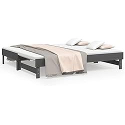vidaXL Sofá Cama Extraíble para Invitados Plegable Mobiliario Mueble Multiusos Salón Sala de Estar Madera Maciza de Pino Gris 2X(75x190) cm