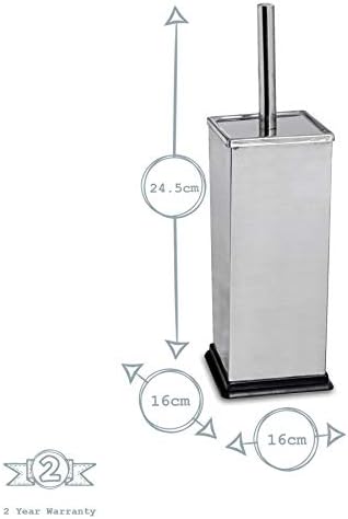 Harbour Housewares Square Steel Bathroom Toilet Brush & Holder Set - Chrome