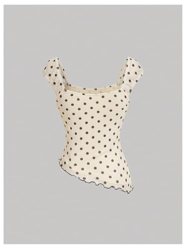 Milumia Women's Polka Dot Tops Cute Square Neck Asymmetrical Hem Tank Top2