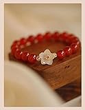 Pulsera de ágata roja para Mujer, Piedra Preciosa de Jade Blanco hetiano, amuletos Chinos de la Suerte, joyería Natural con Cuentas bañadas en Oro.