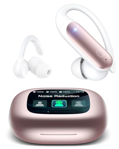 Image of LEEMC Wireless Earbuds, Bluetooth Headphones 6.0, Ear Buds with Touch Screen, ANC ENC Noise Cancelling, 40H Bass Stereo Sound Over-Ear Earphones for iOS, Android, Sports, Workout, Rosegold