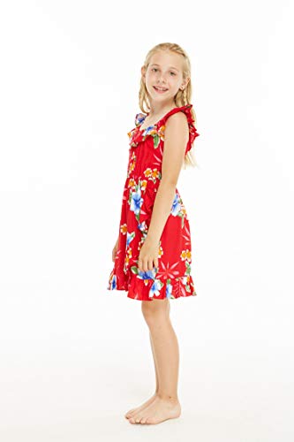 Image of Matchable Family Hawaiian Luau Men Women Girl Boy Clothes in Hibiscus Red
