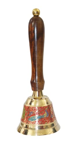 BRACOP Metallglocken Läuten Tee Hand Glocke Klassenzimmer Glocke Hotel Rezeption Glocke Chime Service Glocke Pooja Samagri Hindu Tempel Dekoration Metallfiguren Gebet Ghanti Glocke Indisches Geschenk Cover