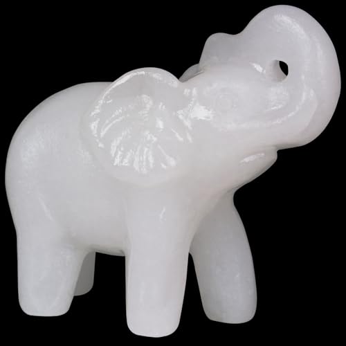 Hguxmcu White Jade Elephant Statue Crystal Lucky Charm Home Decor Gift