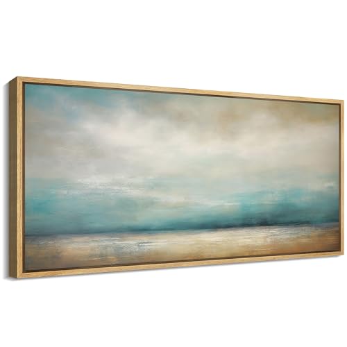 MUDECOR Extra Large Framed Canvas Print Wall Art Modern Abstract Coastal Serene Ocean Horizon Vintage Inspired Colorful Stripes Retro Fine Art Illustrations Decorative Colorful for Bedroom - 60"x30"
