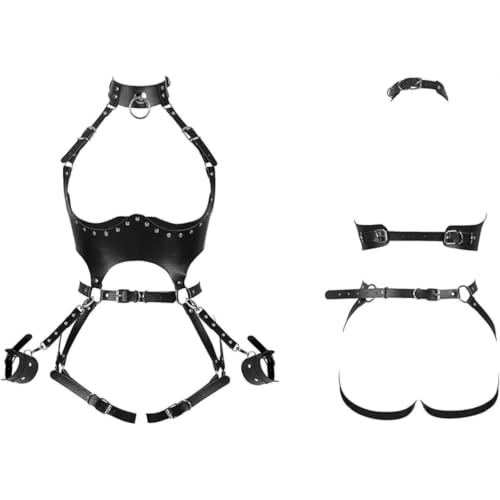 Image of Women Punk PU Leather Body Waist Belt Bodysuit Bondage Body Harness Belt Lingerie Leg Garter BDSM