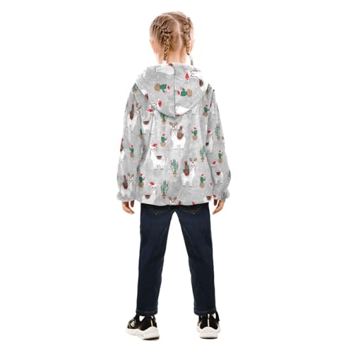 OTVEE Christmas Llama Alpaca Cactus Kids Hoodie Jacket Fall Spring Full Zip Warm Outwear Coat4