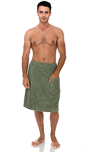 Image of TowelSelections Mens Shower Wrap Adjustable Cotton Terry Bath Gym Cover Up with Snaps Large /XX-Large Oil Green