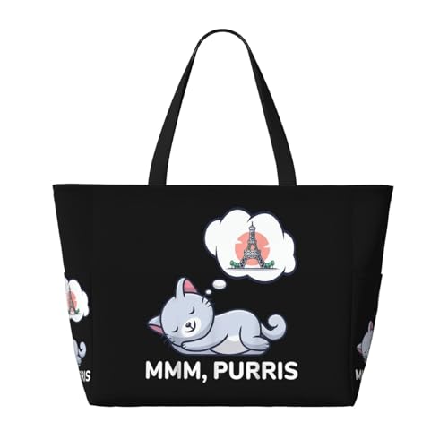 Funny Paris Cat Large Capacity Waterproof Beach Travel Bag With Multiple Pockets - Sandproof Tote For Swimming & Camping2