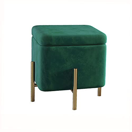 Repose-pieds velours vert avec rangement et pieds en métal robustes