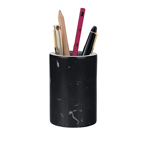 WORHE Schwarzer natürlicher Marmor-Stiftehalter, robuster Schreibtisch-Organizer für Bürobedarf, Aufbewahrung für Schreibwaren, Make-up-Pinselhalter für Zuhause (DL003) Cover