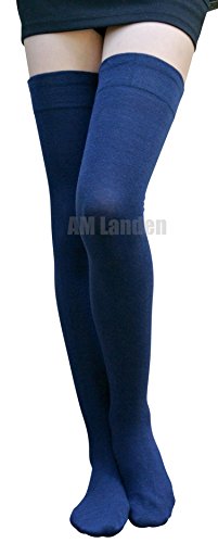 Elegant Extra Long and Wide Women's Navy Blue Cotton Thigh High Socks Over Knee Socks2