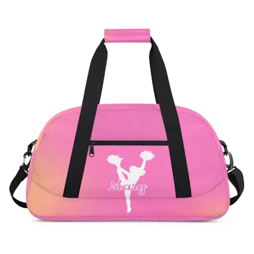 Personalized Cheer Bag Girl Sport Duffel Bag, Custom Kids Gym Bag, Customize Travel Duffle Bag with Name, Overnight Weekender Bags,Orange Pink Gradient, Cheerleading Gifts