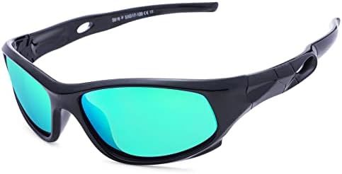 Pro Acme TR90 Unbreakable Polarized Sports Sunglasses for Kids Boys and Girls (Black/Green Mirror)