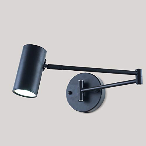 Illuminazione da parete a LED regolabile, lampada da parete a braccio lungo con braccio oscillante, lampada da parete pieghevole, applique, testa della lampada girevole, 5 W bianco caldo, nero