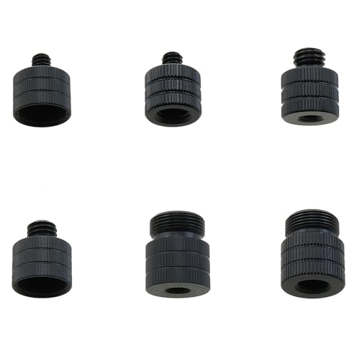 ZZHXSM 6-Piece Microphone Stand Adapter Set Black Aluminum Alloy Camera Stand Adapter Microphone Screw Adapter Microphone Thread Adapter Compatible with All Types of Tripod Microphone Camera Stands