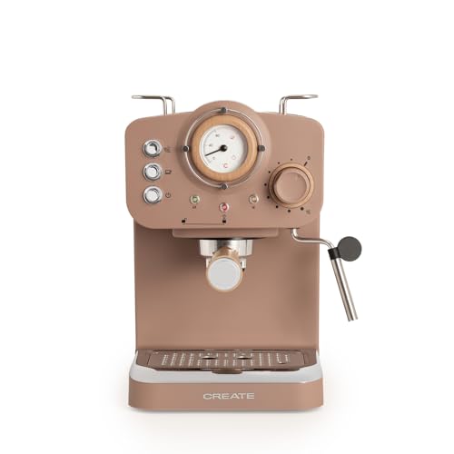 CREATE / THERA RETRO/Cafetera Express Semiautomática moca mate y madera / 20 bares, brazo doble salida, depósito 1,25L, café molido y monodosis ESE 55mm, con vaporizador, 1100W