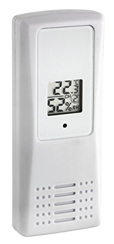 TFA Dostmann Ersatzsender mit Display, 30.3208.02, für 30.3054.10 und 30.3056.10, Thermo-Hygro-Sender, weiß