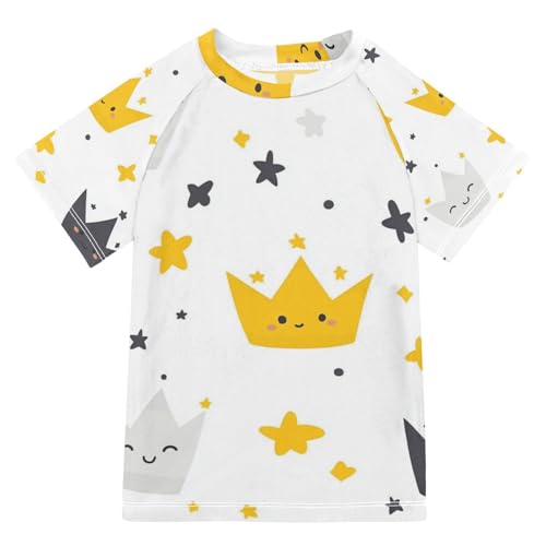Jucciaco Boys Swimsuit King Queen Crown Cartoon Sunscreen Kids Sun Rashguard Short Sleeve T-Shirts Swimwear Sets UPF 50+ Multicoloured